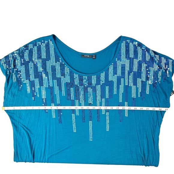 Short Sleeve Teal Blue Sequin Drizzle Tee Size 2X - Picture 6 of 8